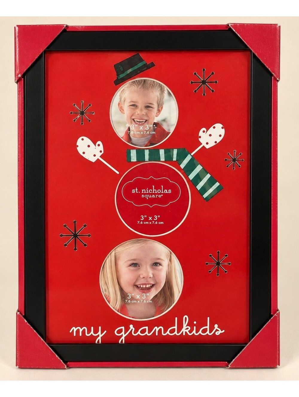 St Nicholas Square My Grandkids Christmas Snowman Triple Photo Frame NEW